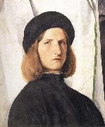 Lorenzo Lotto Portrait of a young man against a white curtain Sweden oil painting artist